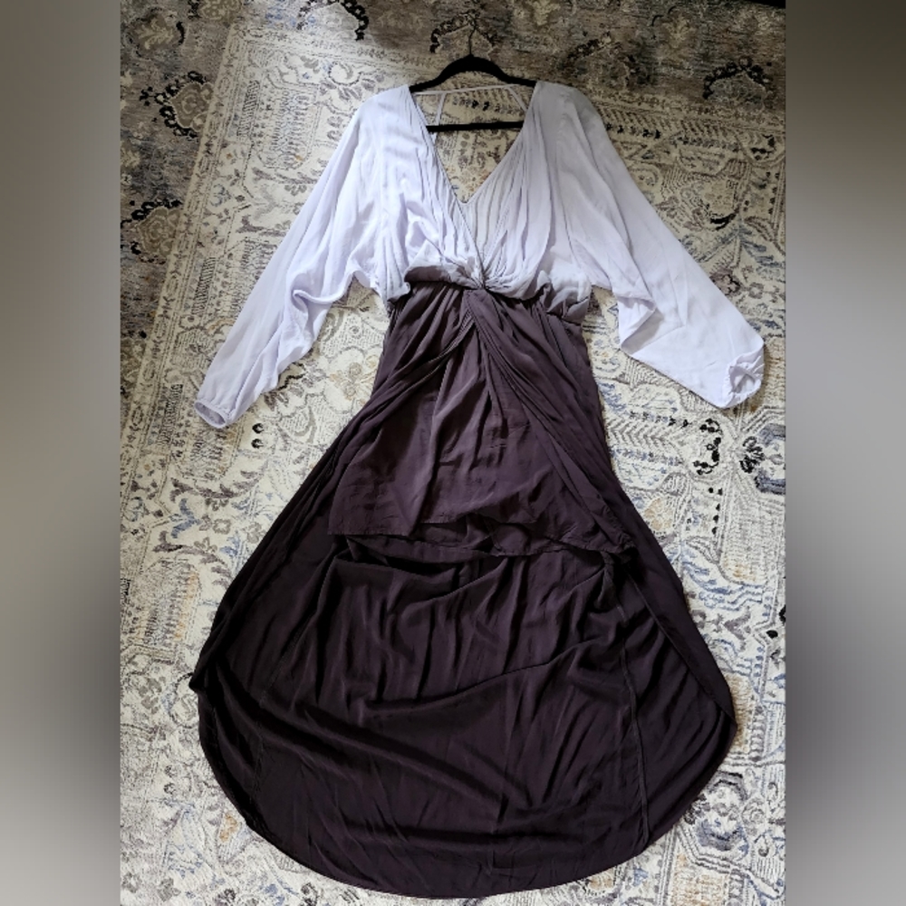 FP Ombre High Low Tied Dyed Iconic Rare Maxi Dress Lavender Rark Grey